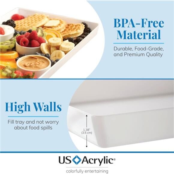 US Acrylic Avant White Plastic Serving Trays (Set of 3) 15” x 10” Large Reusable - Picture 3 of 6